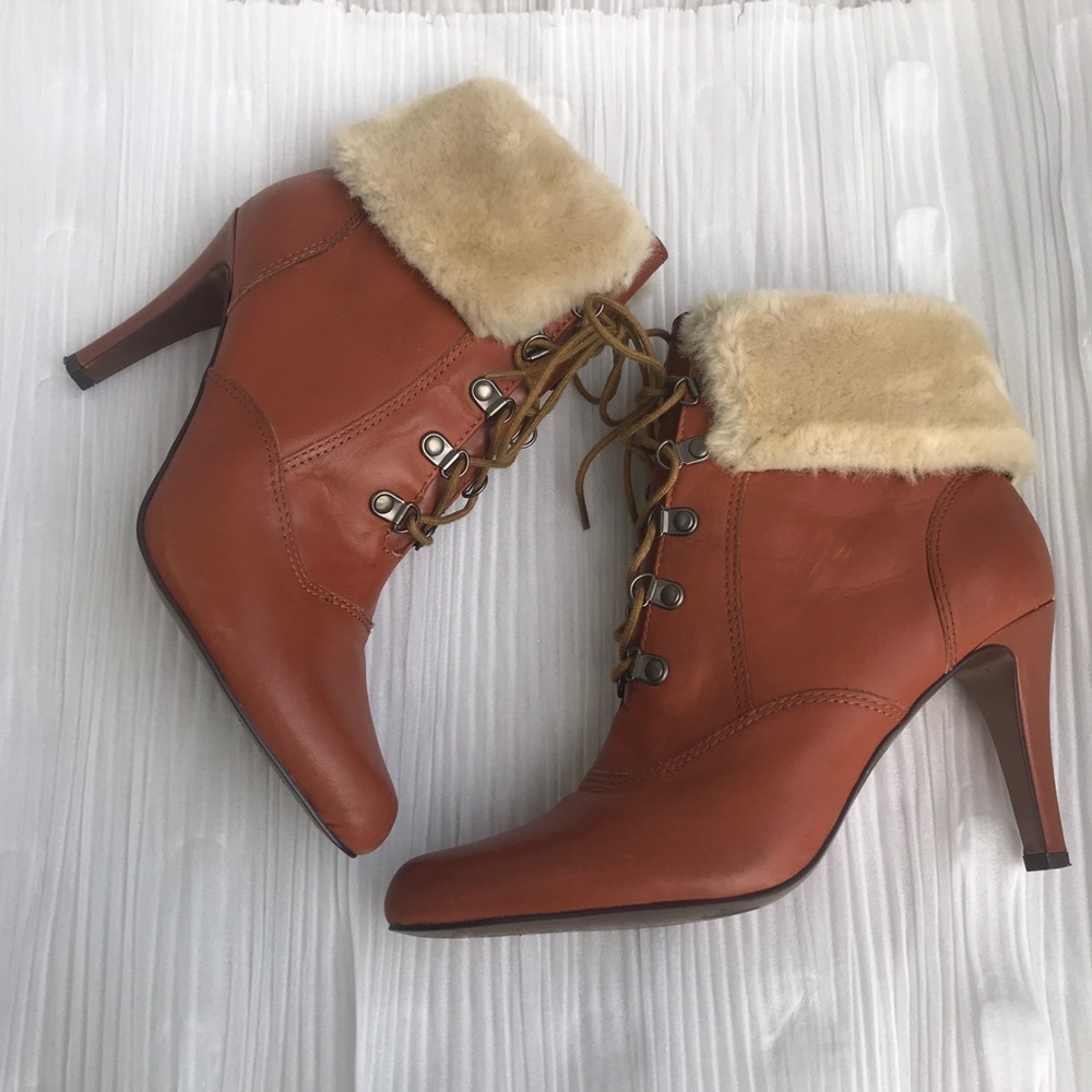 Ellen Tracy Leather Faux Fur Trim Size 8.5